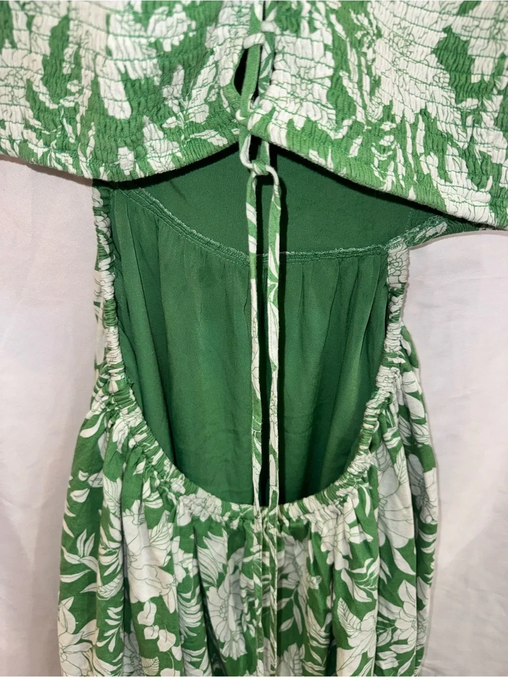 American Eagle Green & White Floral Cutout Maxi Cotton/Linen Dress - Picture 6 of 10